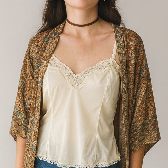 Vintage Tops - Vintage 1970s Cream Ivory Lace Mel-Lin Camisole Cami Shell Tank Top L